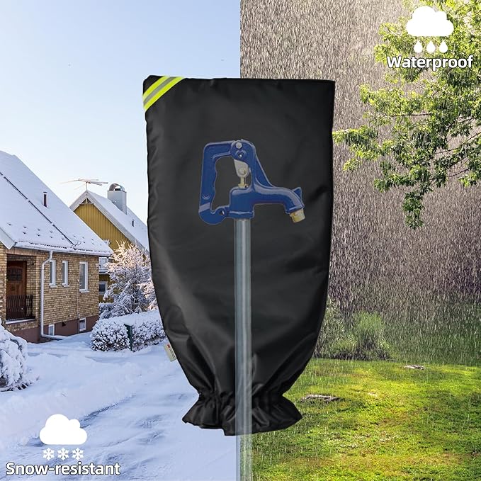 Enlarge Outdoor Faucet Covers for Winter, 3M Thinsulate Faucet Sock Sprinkler Freeze Protector, Reusable Thicker Waterproof Insulated Spigot Cover for Garden Lawn Faucets Yard Hydrant Black 13" x 25"