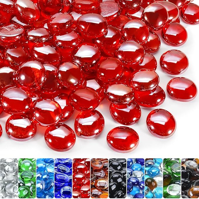 GasSaf Red Fire Glass Beads for Outdoor Fire Pit, Fireplace, Replaces Existing Gas Logs & Lava Rocks, 3/4 Inch Glass(10 Pound)(Red Luster)