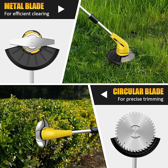 Aokia Cordless Weed Wacker：String Trimmer with 12V Battery Operated - Lightweight Lawn Trimmer, Electric Grass Trimmer Edger with 2 Blades and Extension Rod for Lawn Yard, Yellow