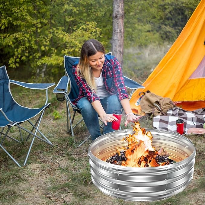 36 Inch Fire Pit Ring for Outside, Heavy Duty High Heat Resistant Outdoor Wood Burning Firepit & Fireplace, 12" Tall,Portable Galvanized Steel Fire Pits Bowl for Backyard Bonfire,Patio,Camping,Round