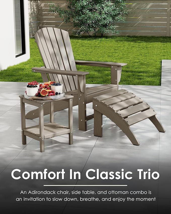 GREENVINES Adirondack Chairs Set of 4 | Wood Grain HDPE Plastic | Oversized Fire Pit Chair | All Weather | Desert Brown | Poly Lumber | for Outdoor Deck Backyard Patio Garden
