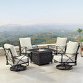 Oakland Living Black Aluminum Patio Fire Table Set with Four Club Chairs