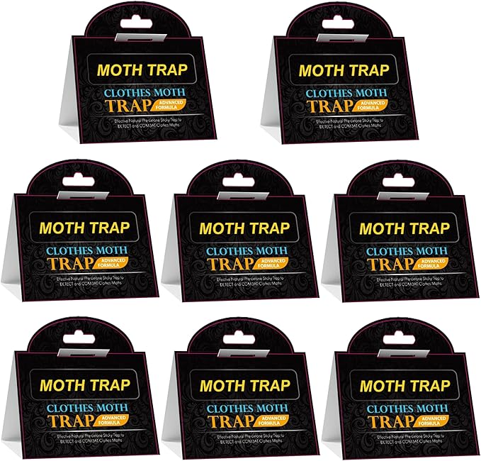 Pantry Moth Glue Traps (8 Packs) Pantry Moth Killer for House Pantry | Non-Toxic and Odorless for Food and Cupboard Moth | Super Strong Glue for Moth Catcher | Black
