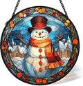 cvjutf Christmas Snowman Suncatcher Stained Glass Window Hanging Decor, Winter Snowman Stained Glass Wall Decor, Christmas Garden Sun Catchers Indoor Window Hanging Wall Art, 7.9x7.9In