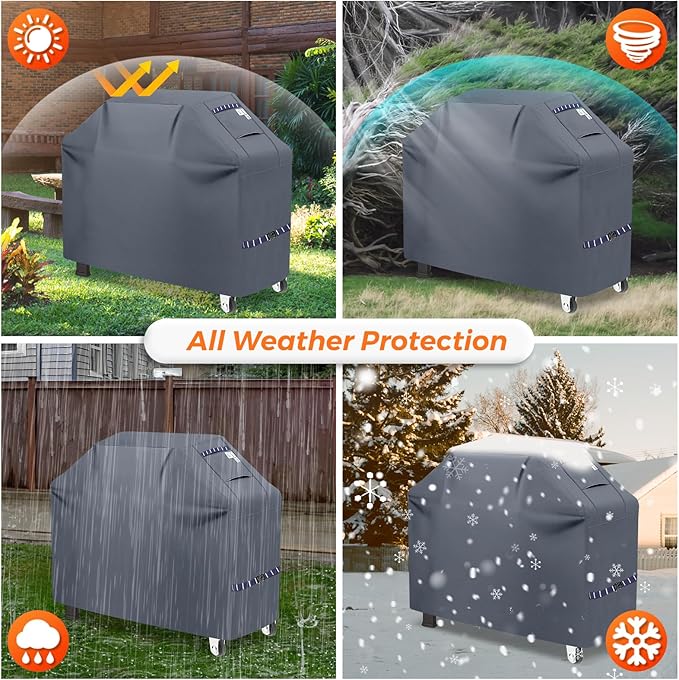 59" Grill Cover Heavy Duty Grill Covers for Outdoor BBQ Waterproof Gas Cover, All Weather Protection Gas Grill Covers for Weber Genesis Charbroil, Grey 1pc