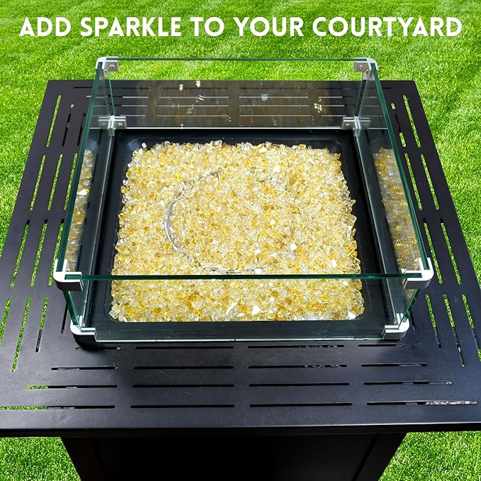 GasSaf 1/4 Inch Fire Glass Reflective Tempered Fireglass Cut Crushed FireGlass for Fire Pit, Fireplace, Replaces Existing Gas Logs & Lava Rocks (10 Pound)(Gold Reflective)
