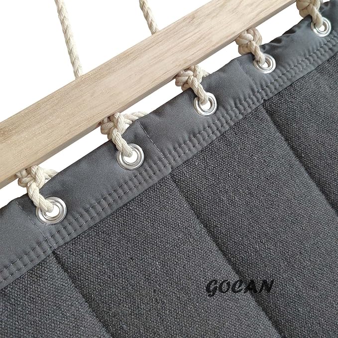GOCAN Quilted Fabric Double Hammock Won't flip with Stand and Spreader Bars,Safer and Sturdier,Quality Hammocks for Outdoor Indoor Patio Yard Two Sided Dual use Deep Grey