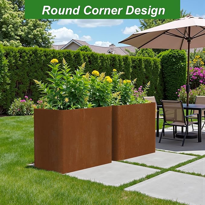Corten Steel Planter Box 36" L x 15" W x 24" H,Heavy Duty Tall Rectangle Planter Box with Removable Insert Shelves & 4 Drainage Holes for Porch, Garden, Patio, Yard