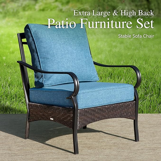 Sophia & William Patio Furniture Set with Fire Pit Table, 5 PCS Metal Outdoor Conversation Set with Fire Pit Table, 2 Sofa Chairs,1 Loveseat, 3-Seater Couch for Outdoor Seating, Backyard, Porch(Navy)