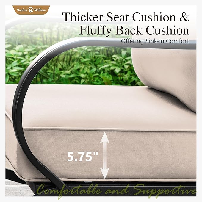 Sophia & William Patio Furniture Sets for 5 Outdoor Metal Conversation Sets 5 Pcs with 2 x Cushioned Swivel Sofa Chairs, 2 x Ottomans as Coffee Table, 1 x 3-Seat Sofa, Lawn Backyard Poolside Beige