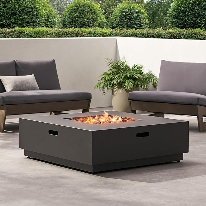 Propane Fire Pit Table, 39 Inch Firepits for Outside, Square Gas Fire Pit for Outside Patio, Propane Fire Table, 50000BTU, Brown+Gold