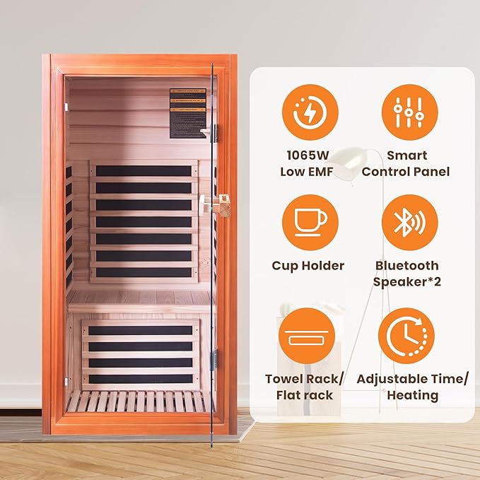 Far Infrared Sauna Dry Saunas 1065W Indoor Home Sauna Low EMF 110V with Control Panel 7 Color Light 31.5"x31.5"x63"