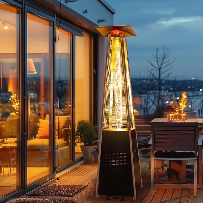 48,000 BTU Flame Pyramid Pool Heater With Cover, Triple Safety Protection with Patio Cover, Warm Glass Tube Portable Heater with Durable Wheels - Gray