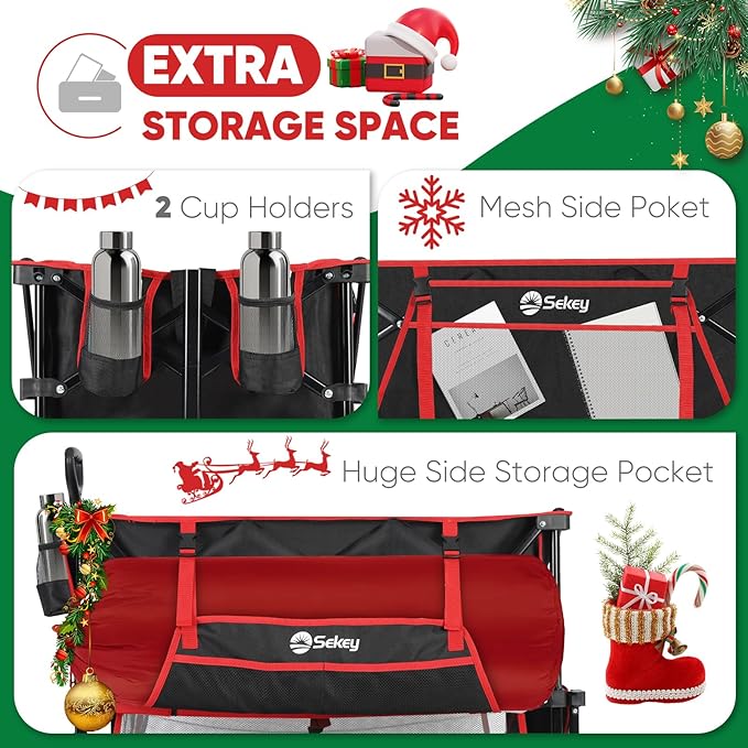 400L Large Capacity Folding Double Decker Wagon with Brakes, 48" Extra Long Extender Cart, 500lbs Heavy Duty Collapsible Wagons, All-Terrain Big Wheels for Camping, Sports, Shopping. Red&Black