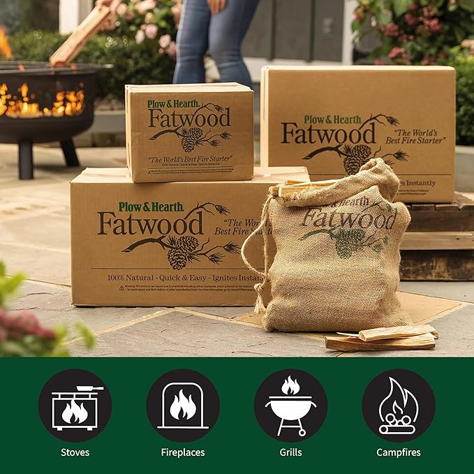 Plow & Hearth 11 LBS Fatwood Fire Starter Sticks Organic Kindling, Easy Ignition Fat Wood, All Natural Firestarters for Fire Pit, Wood Stoves, Fireplaces, Campfires, Bonfires, BBQ
