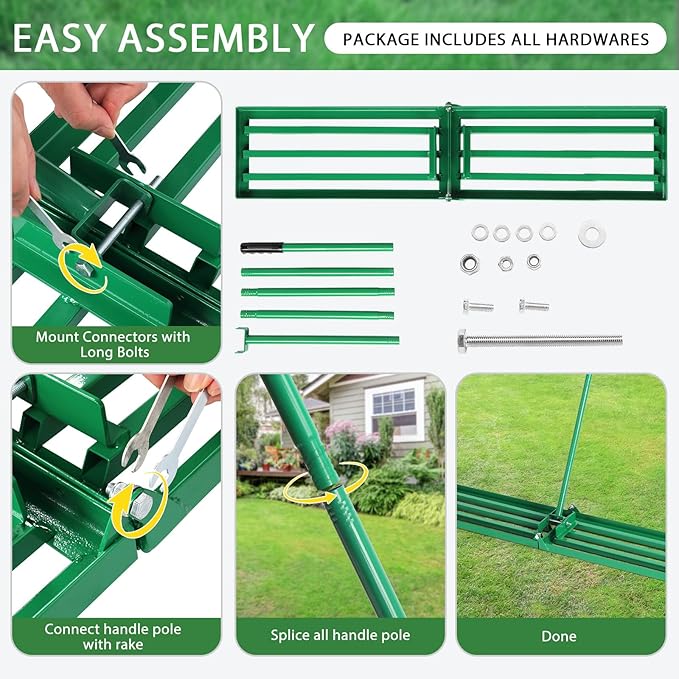 Outvita Lawn Leveling Rake 48"x10", Level Lawn Tool with Adjustable Handle, Yard Leveling Rake, Landscape Rakes for Garden, Backyard, Golf Course, Farm, Pasture