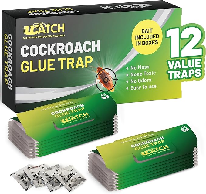 Roach Trap Indoor - 12 Pack | Effective German Roach Killer for Home Infestation - Child and Pet Safe Cockroach Traps Easy-to-Use Glue Traps for Roaches – UCatch