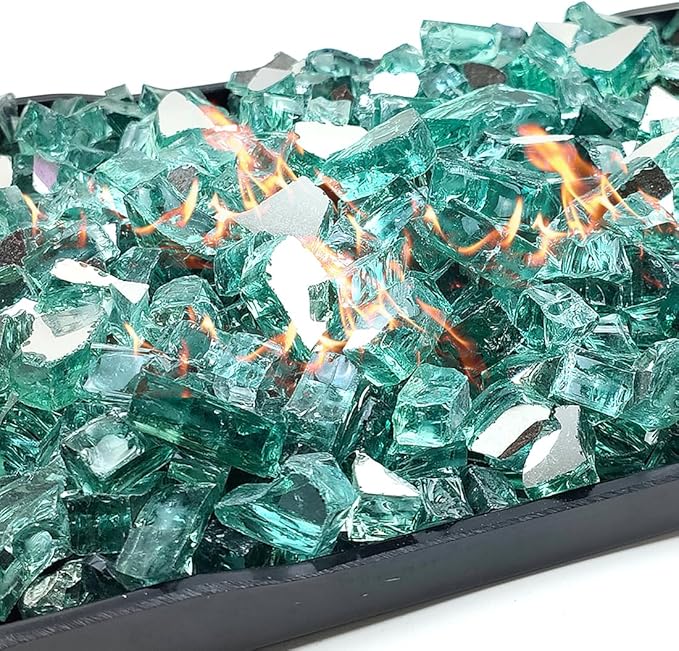 Fire Glass for Propane Fire Pit, 1/2 Inch High Reflective Fireplace Glass Rocks for Fire Pit Table, 20 lbs Fire Pit Glass Rocks for Outdoor Fire Table and Landscaping, Light Green