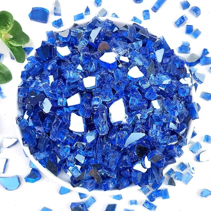 Fire Glass for Propane Fire Pit, 1/4 Inch High Reflective Fireplace Glass Rocks for Fire Pit Table, Fire Pit Glass Rocks for Outdoor Fire Table and Landscaping, 5 lbs, Cobalt Blue