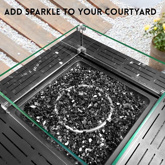 GasSaf 1/4 Inch Fire Glass Reflective Tempered Fireglass Cut Crushed FireGlass for Fire Pit, Fireplace, Replaces Existing Gas Logs & Lava Rocks (10 Pound)(Black Reflective)
