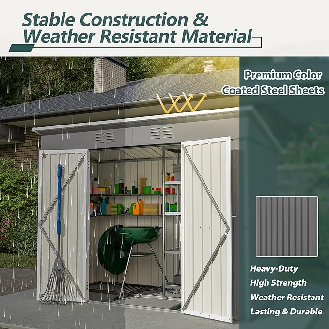 Outdoor Storage Shed, 8 X 4 FT Large Metal Utility Tool Sheds with Floor Frame, Steel Garden Shed for Backyard Garden Patio Lawn