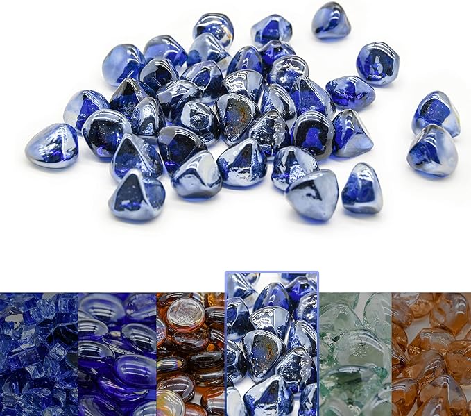 GasSaf 10-Pound 1 inch Diamonds Fire Glass for Gas or Propane Fire Pit Fireplace & Landscaping (Cobalt Blue Luster)