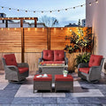 HUMMUH 6-Piece Patio Furniture Set with Fire Pit Table Wicker Outdoor Swivel Rocker Patio Chairs High Back Loveseat Conversation Set for Porch, Backyard, Deck