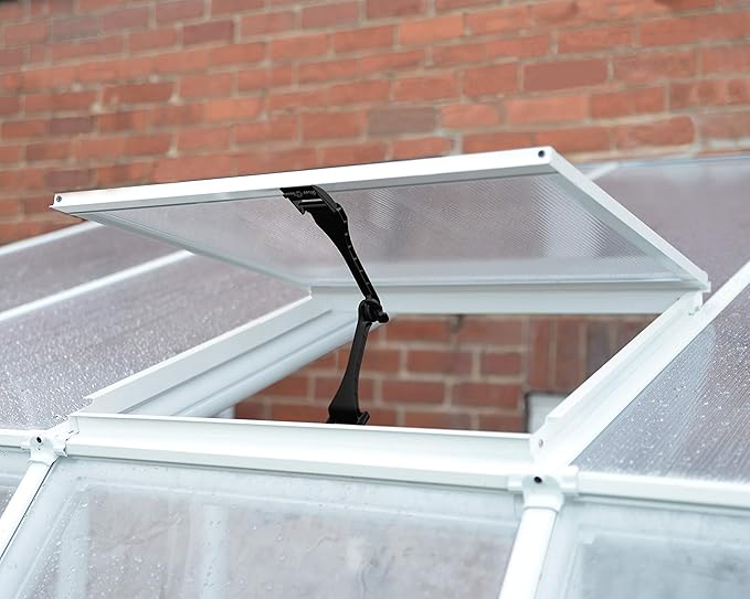 Palram Canopia Rion Sun Room 8 Ft. x 8 Ft. Solarium, Lean-to Greenhouse DIY Kit, Attach to House, Large Twin Wall Polycarbonate, 100% UV Protection for Porch, Patio Outdoors with Window Vent (White)