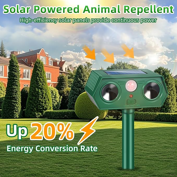 Ultrasonic Animal Repellent Outdoor, 4 Pack Solar Cat Repeller with Motion Sensor - Effective Raccoon, Squirrel, Rabbit, Dog, Skunk for Yard, Garden and Lawn
