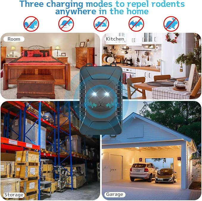 Ultrasonic Rodent Repellent, 2 Pack Plug-in Mouse Rat Pest Bat Squirrels Skunks Repellent for Car with Battery Powered Under Hood, Keep Mice Out of Cars Engines, Indoor, Garage, Storage Room