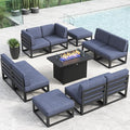 LayinSun Large Aluminum Patio Furniture Set with Fire Pit Table, 11 Pieces Modern Outdoor Conversation Set Sectional Metal Sofa Set with Olefin Cushion