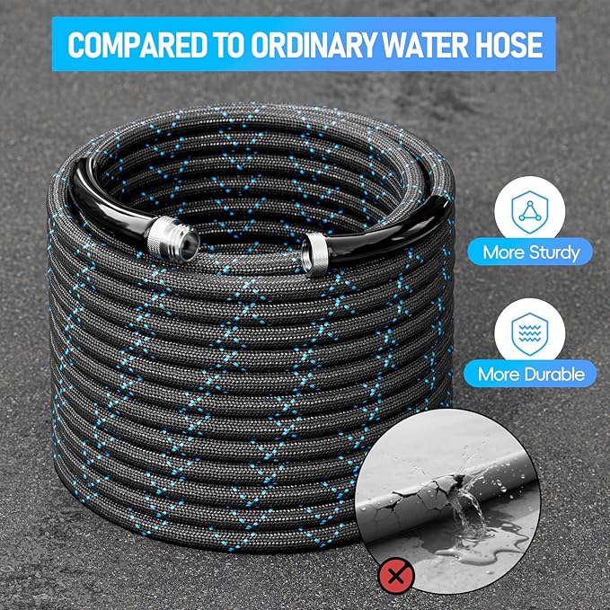SPECILITE Garden Hose 25ft, 3-Layer Flexible Water Hose with 8 Pattern Spray Nozzle, Non-Expanding & Lightweight Stainless Steel Hose for Yard, Lawn, Outdoor-Leak Proof, No-kink & Tangle-free