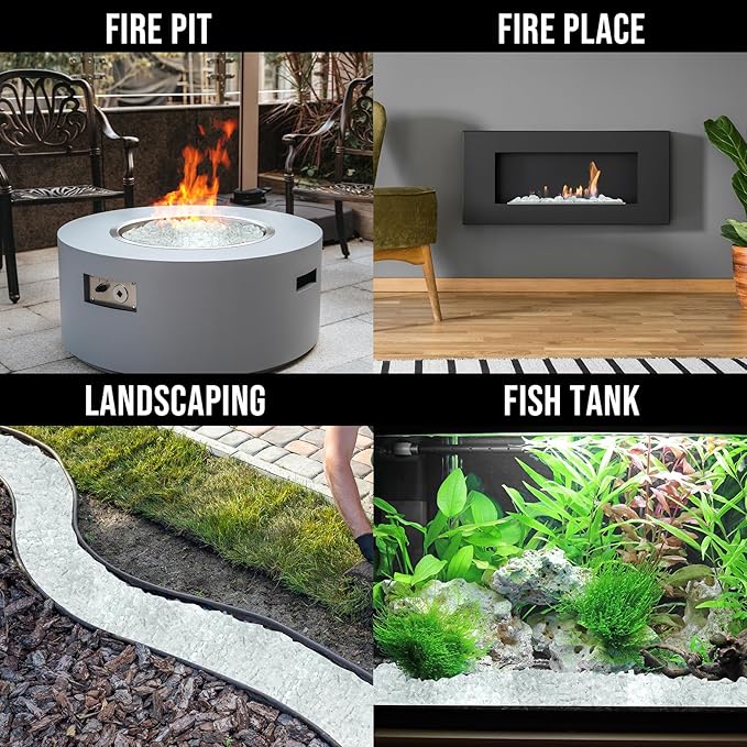 Skyflame High Luster 10-Pound Regular Fire Glass for Fire Pit Fireplace Garden Landscaping Platinum 1/2" Size