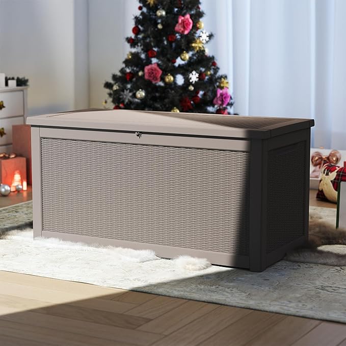 320 Gallon Outdoor Storage Box Waterproof, Resin Deck Boxes with Lockable Lid & UV-Resistant for Patio, Pool, Garden Furniture Cushions & Accessories, Coffee