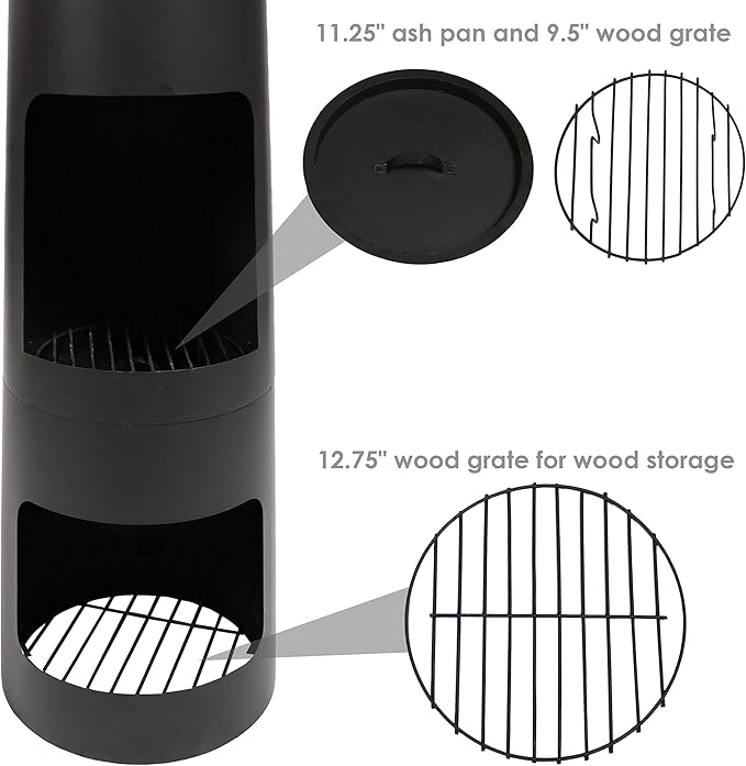 Sunnydaze Chiminea Outdoor Fireplace - Chiminea Fire Pit with Poker and Cover - Outdoor Wood-Burning Fire Pit - Black