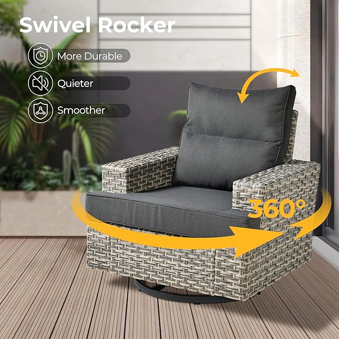 HOOOWOOO Outdoor Sectional Patio Furniture Set with Fire Pit Table,15 Pieces Wicker Conversation Sets L Shaped Couch,Extra Deep Out Door Sofa Outside Furniture with Swivel Chairs Ottomans,Black