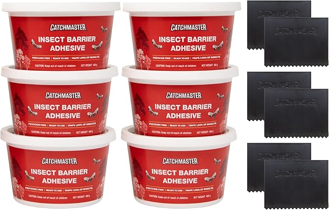 Catchmaster Tree Banding Insect Barrier DIY Kit 6Pk, 15oz. Pails and Spreader, Lanternfly & Ant Traps, Outdoor Adhesive Crawling Insect Trap, Glue Traps to Protect Trees, Fruit & Plants