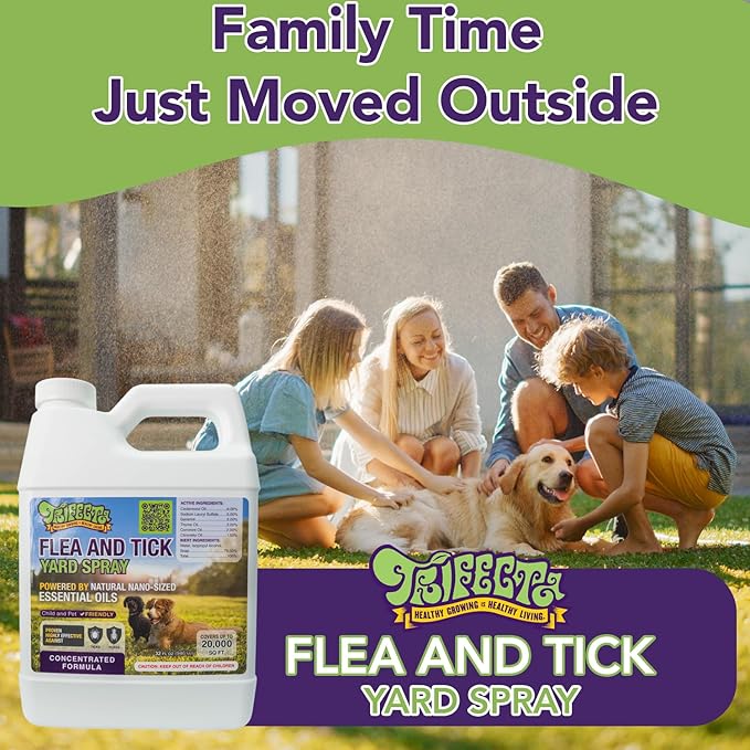 Trifecta Outdoor Flea & Tick Yard Spray Concentrate | All Natural Flea and Tick Spray for Yards with Essential Oils | Pet and Family Safe | Concentrated Formula For Hose-End Sprayers and Pumps (32 oz)