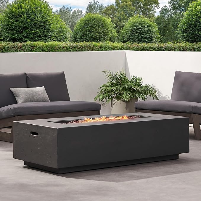 Merax 56" Rectangular MGO Propane Fire Pit Table, 50,000 BTU Outdoor Patio Heater with Modern Concrete Design for Backyard, Deck, Garden (Tank Cover Not Included), Dark Gery