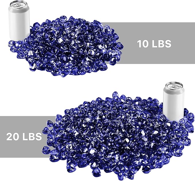 Holy Fire 1-inch Fire Glass Diamonds for Fire Pits, Reflective Diamonds Rocks for Natural or Propane Gas Fireplaces Fire Bowls, Indoor & Outdoor Landscaping. (10 Pounds, Cobalt Blue)