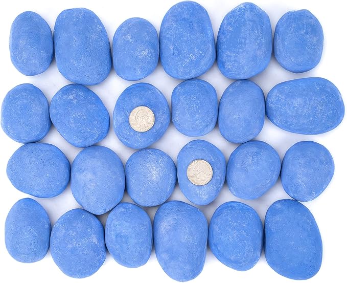 Stanbroil 24pcs Light Weight Ceramic Fiber Pebble Stones for Indoor Outdoor, Gas Inserts, Ventless, Vent Free, Electric, Outdoor Fireplaces and Fire Pits - Blue