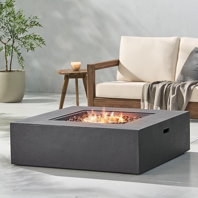 Propane Fire Pit Table, 40 Inch Firepits for Outside, Square Gas Fire Pit for Outside Patio, Propane Fire Table, 50000BTU, Dark Grey