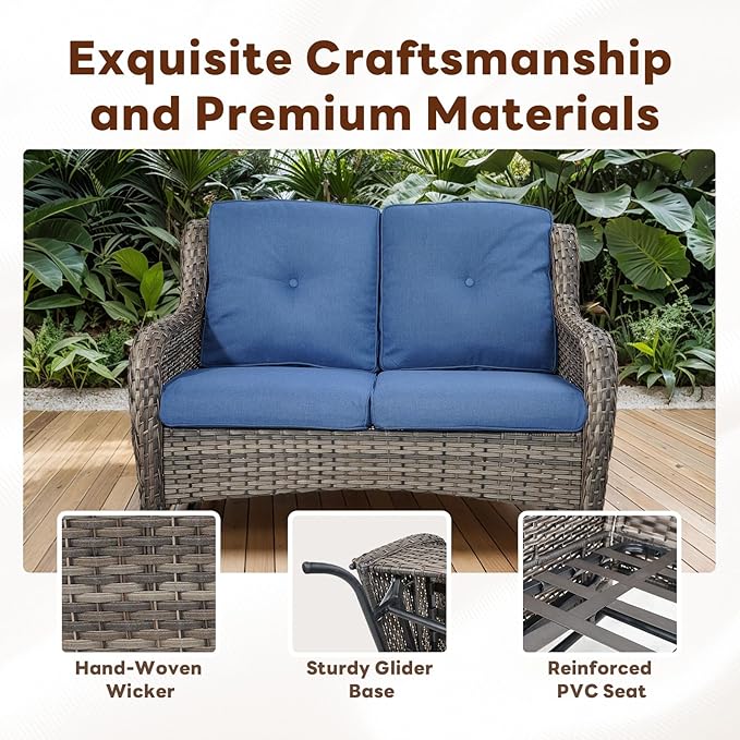 Belord 4 Piece Patio Furniture Set with Fire Pit Table - 41inch 50000 BTU Propane Fire Pit Table with High Back Loveseat Glider Chair and 2 Swivel Rocker Chair for Casual Gathering
