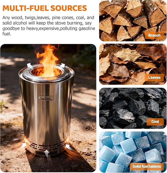 9.2 inch Smokeless Fire Pit, Smokeless Stove for Camping, Outdoor and Patio, Fueled by Wood Pellets or Firewood，Sliver