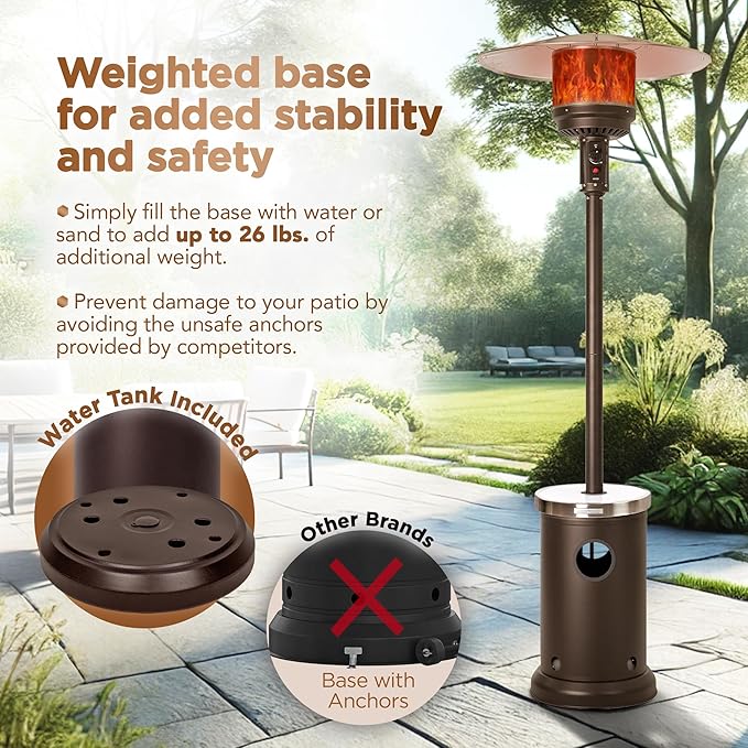 Fire Sense 67977 Mocha Finish Powder Coated Patio Heater with LED Table