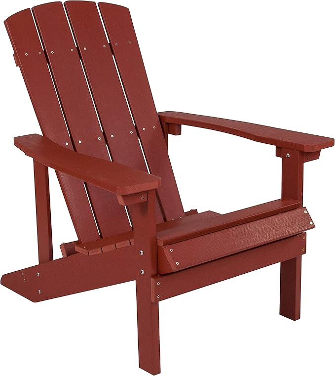 EMMA + OLIVER Campfire Set - Two Red Poly Resin Adirondack Chairs - 29" Star and Moon Fire Pit with Mesh Cover - Weather Resistant - Wood Burning Fire Pit