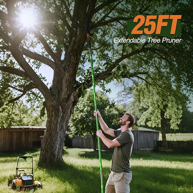 Lineslife 25ft Tree Pole Pruner Manual,Branches Trimmer Tree Branch,Hand Pole Saws Extendable Height
