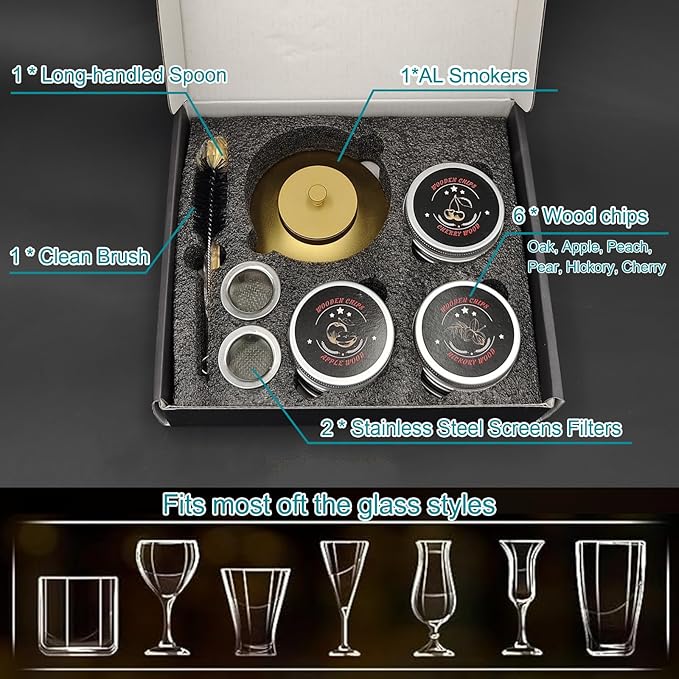 Cocktail Smoker Kit-6 Flavors Wood Chips Bourbon Smoker kit Whiskey Smoker Infuser kit for Him-Drink Smoker kit, Old Fashioned Smoker Gifts for Men/Father's Dad/Husband/Best Friend/Christmas