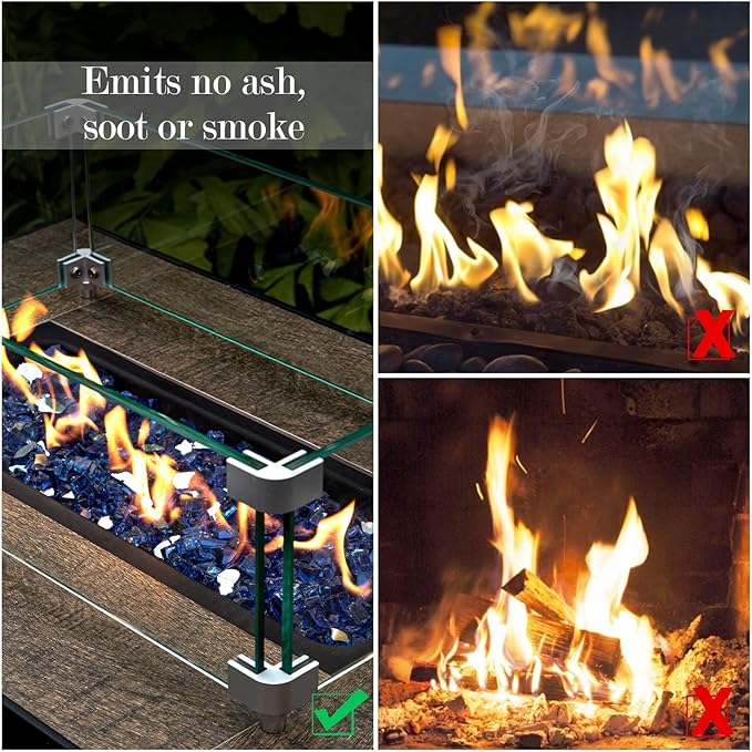 GASPRO 35 lbs Fire Glass for Propane Fire Pit, 1/2-Inch Reflective Fireplace Glass Rocks for Fire Pit Table, Cobalt Blue