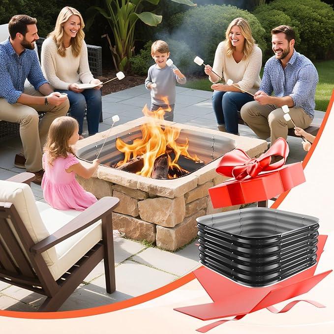 16.5''Tall Fire Pit Ring for Outside - 27IN Heavy Duty Square Wood Burning Firepit &Outdoor Fireplaces,High Heat Resistant,Galvanized Steel Metal Bonfire Pits Portable for Camping,Backyard,Beach,Patio